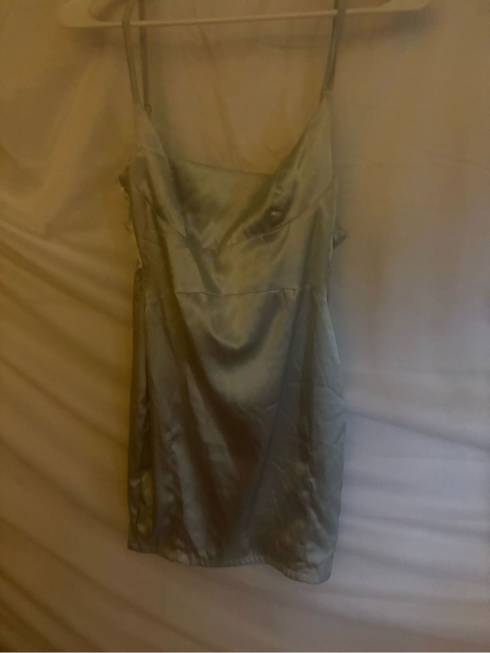 Fashion Nova Satin Slip Mini Dress in Light Sage Green